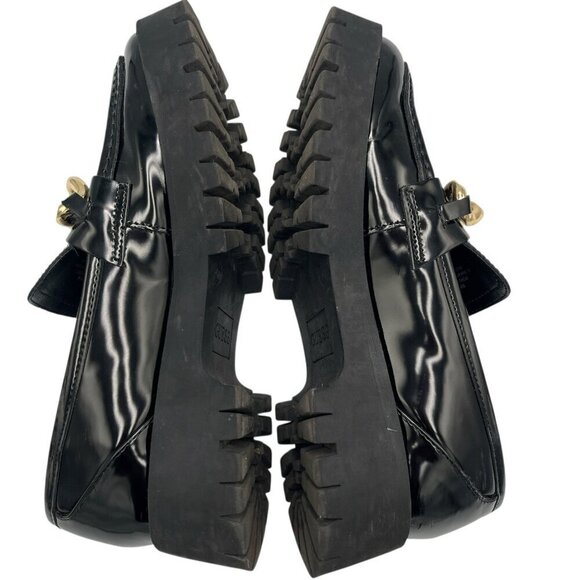 GUESS Womens 8.5 M Hillford Chunky Black Patent Leather Platform Loafer Lug Sole - Picture 15 of 16